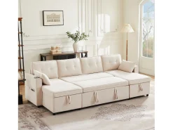 Merax Sofá-cama conversível em U - 270 x 130 x 86 cm - 4 lugares - com porta-copos + armazenamento - algodão + linho -^ Sofá