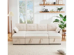 Merax Sofá-cama conversível em U - 270 x 130 x 86 cm - 4 lugares - com porta-copos + armazenamento - algodão + linho -^ Sofá