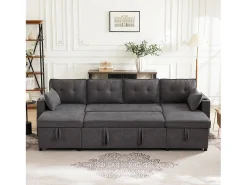 Hot Merax Sofá-cama conversível em U - 270 x 130 x 86 cm - 4 lugares - com porta-copos + armazenamento - algodão + linho - cinza Cinzento