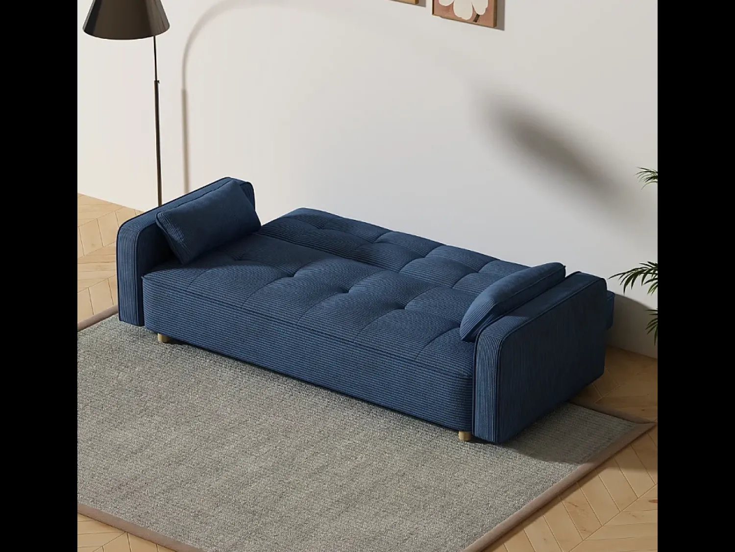 Sofá|Concept-Usine Sofá-Cama Conversível Escandinavo de 3 Lugares em Veludo Cotelê COPENHAGUE Azul