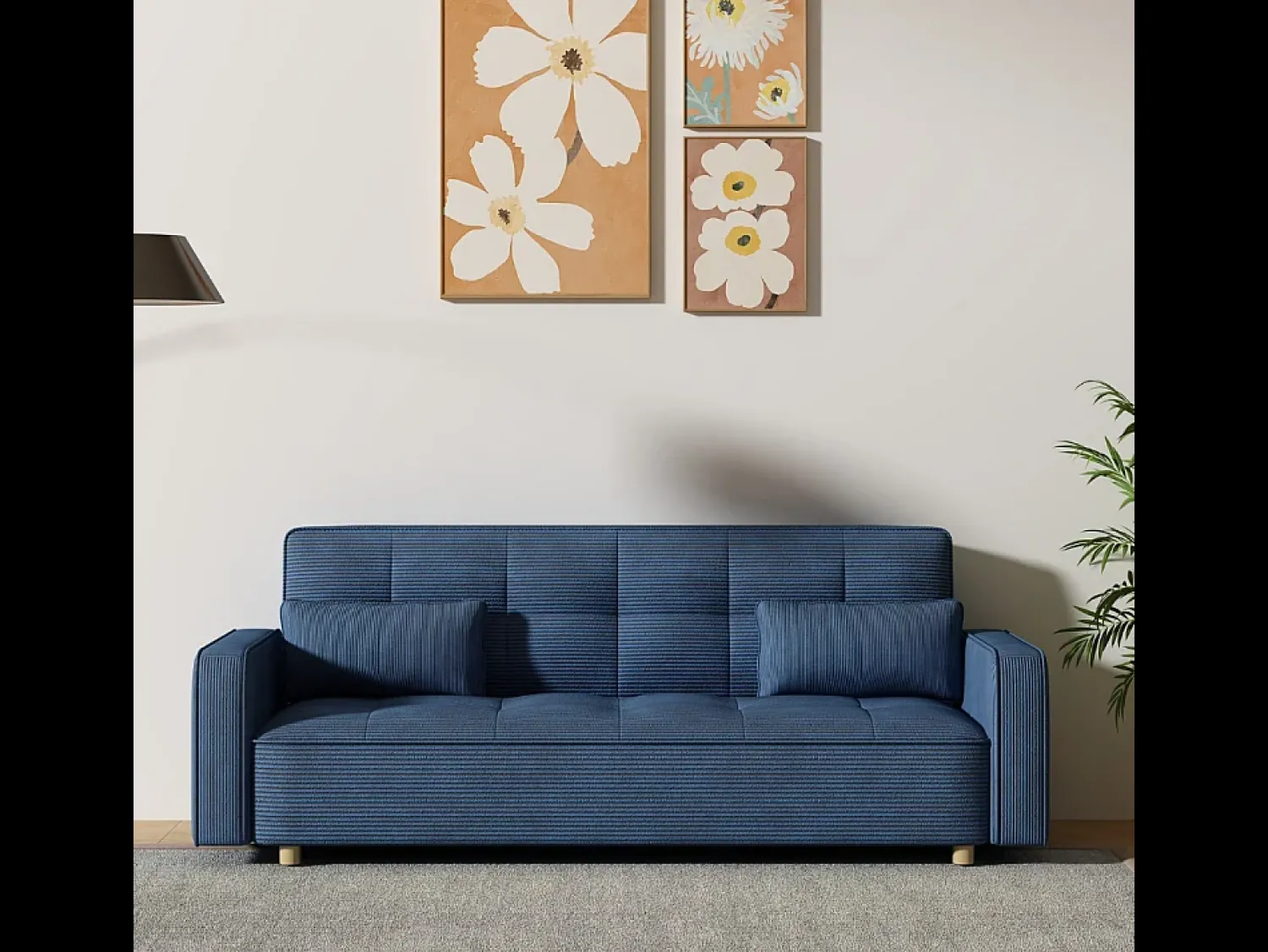 Sofá|Concept-Usine Sofá-Cama Conversível Escandinavo de 3 Lugares em Veludo Cotelê COPENHAGUE Azul