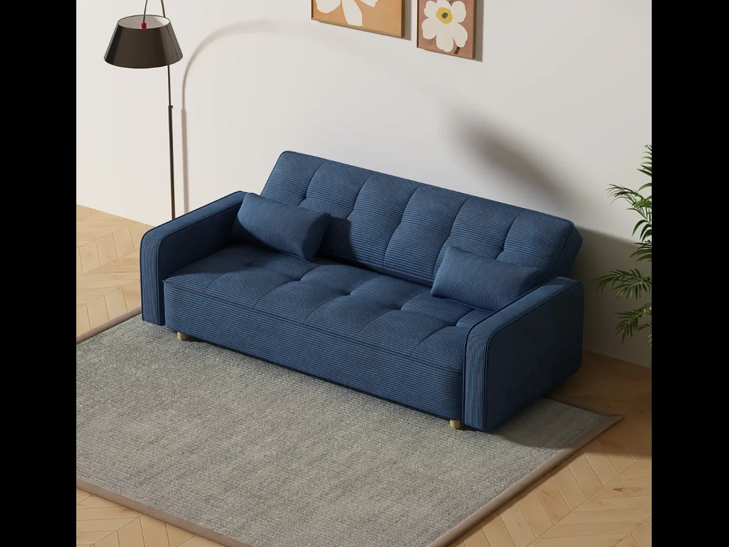 Sofá|Concept-Usine Sofá-Cama Conversível Escandinavo de 3 Lugares em Veludo Cotelê COPENHAGUE Azul