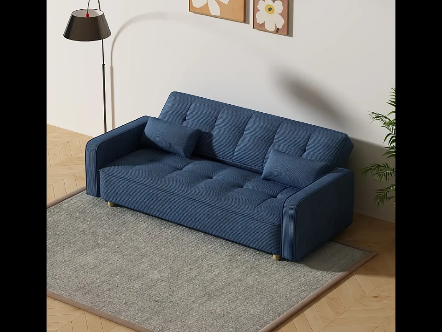 Sofá|Concept-Usine Sofá-Cama Conversível Escandinavo de 3 Lugares em Veludo Cotelê COPENHAGUE Azul