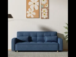 Sofá|Concept-Usine Sofá-Cama Conversível Escandinavo de 3 Lugares em Veludo Cotelê COPENHAGUE Azul