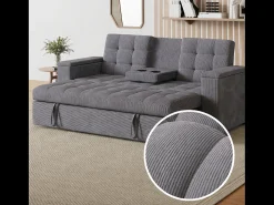 Sofá|Concept-Usine Sofá-Cama Conversível Modular de 3 Lugares em Veludo Cotelê Cinza com Armazenamento NOHO Cinzento