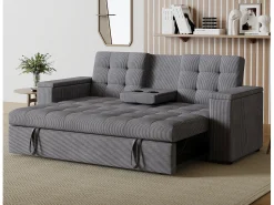 Sofá|Concept-Usine Sofá-Cama Conversível Modular de 3 Lugares em Veludo Cotelê Cinza com Armazenamento NOHO Cinzento