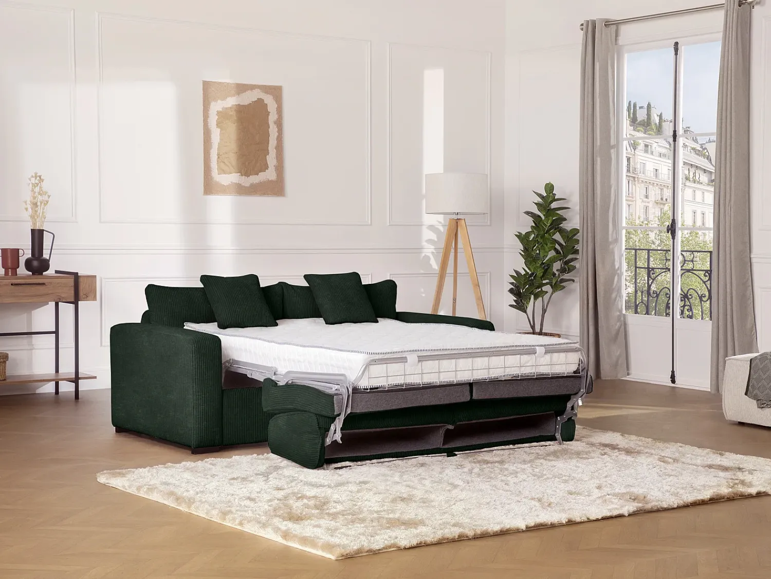 Vente-unique Sofá-cama conversível MONDOVI Express em veludo cotelê com estrado de ripas, 160 cm de largura, 16 cm de espessura.^ Sofá