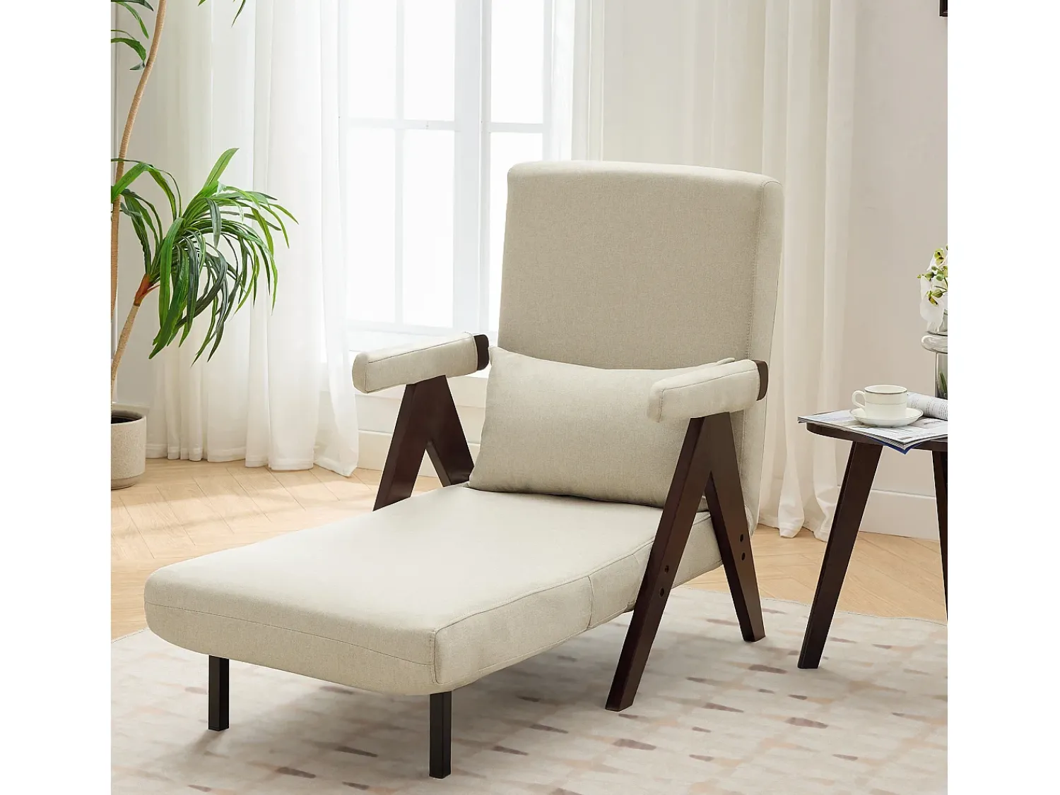 Outlet KOMHTOM Sofá-cama conversível três em um, cadeira dobrável estofada, nogueira Bege