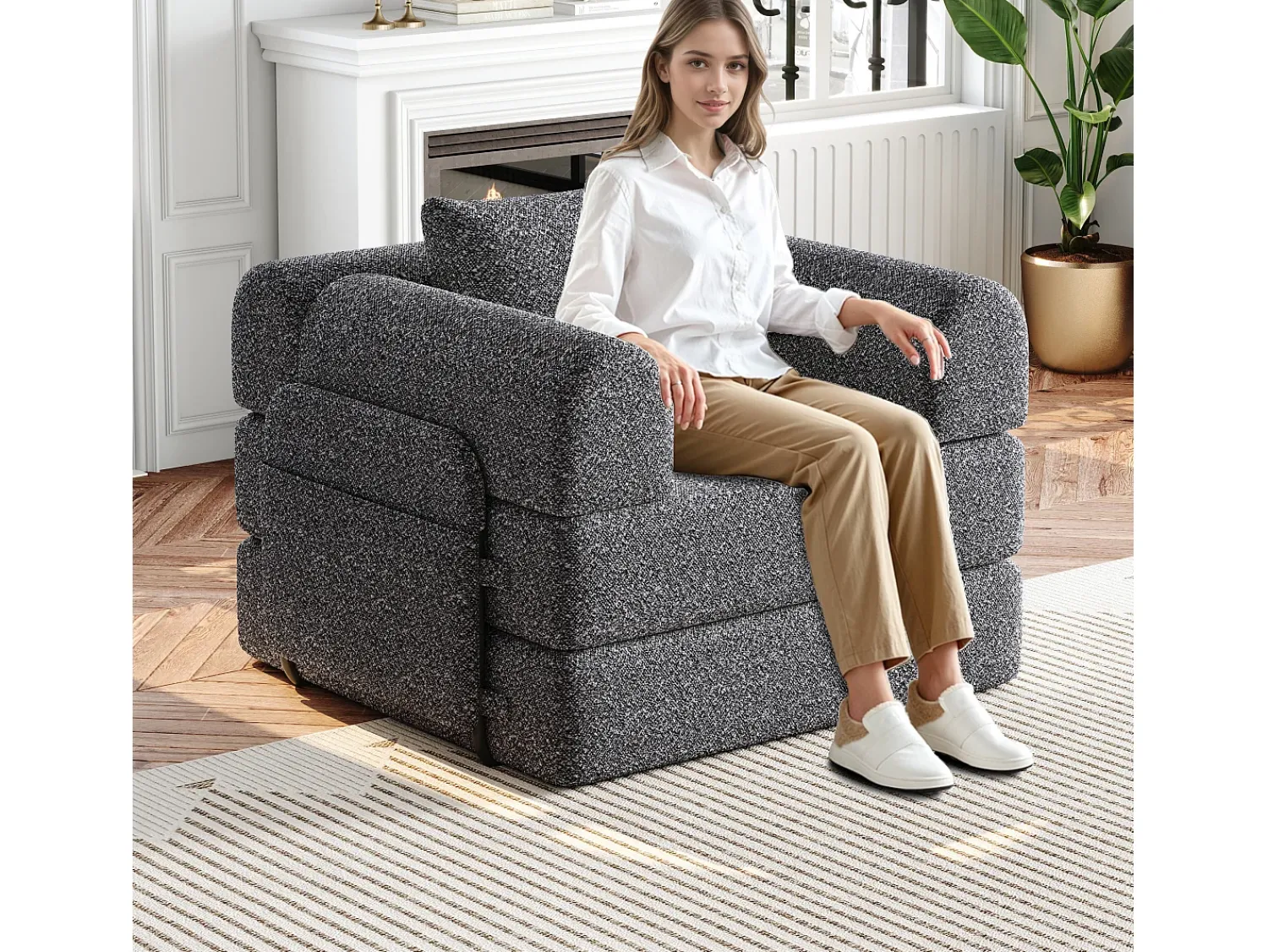 Hauss Spole Sofá-cama convertível - Um lugar - Tecido chenille^ Poltrona