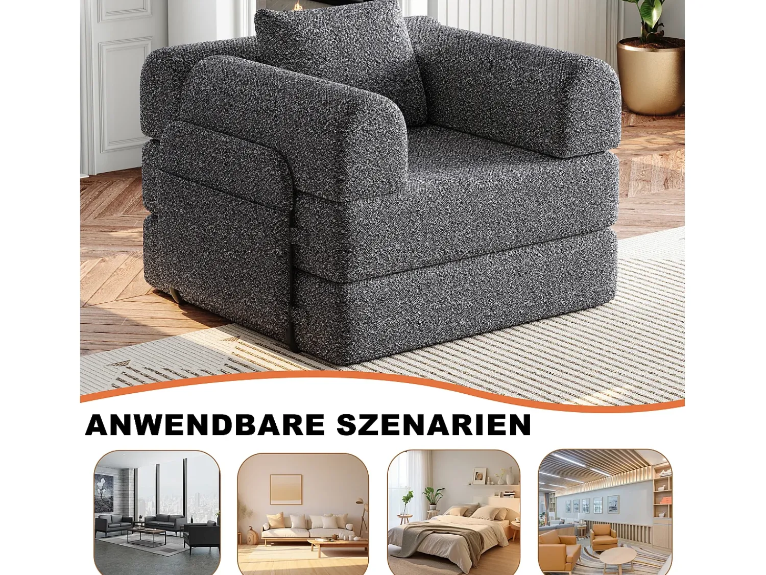 Hauss Spole Sofá-cama convertível - Um lugar - Tecido chenille^ Poltrona