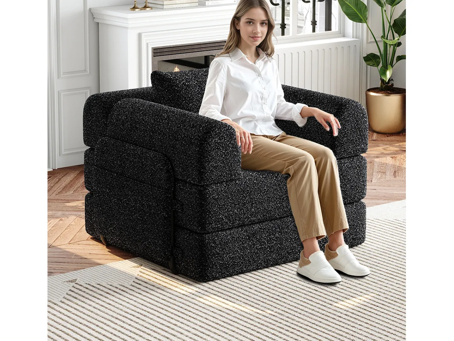 Hauss Spole Sofá-cama convertível - Um lugar - Tecido chenille^ Poltrona