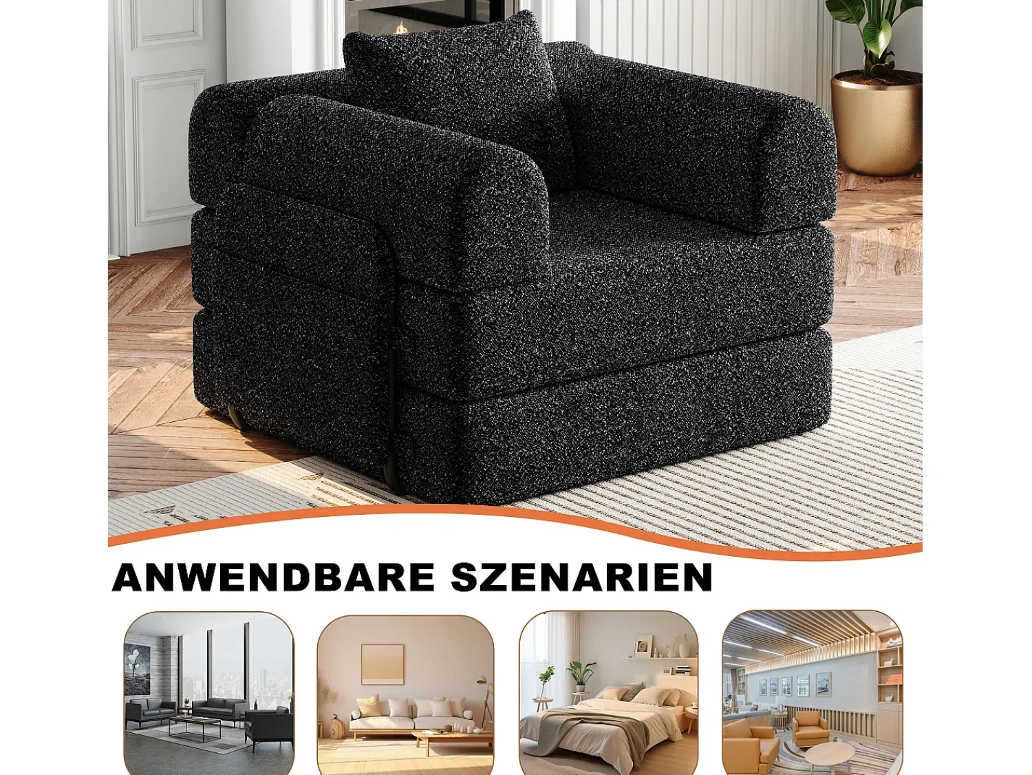 Hauss Spole Sofá-cama convertível - Um lugar - Tecido chenille^ Poltrona