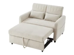 Sofá*Hauss Spole Sofá-cama convertível de 2 lugares - Encosto ajustável em 3 posições - Tecido de algodão e linho Bege