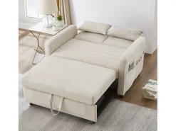 Sofá*Hauss Spole Sofá-cama convertível de 2 lugares - Encosto ajustável em 3 posições - Tecido de algodão e linho Bege