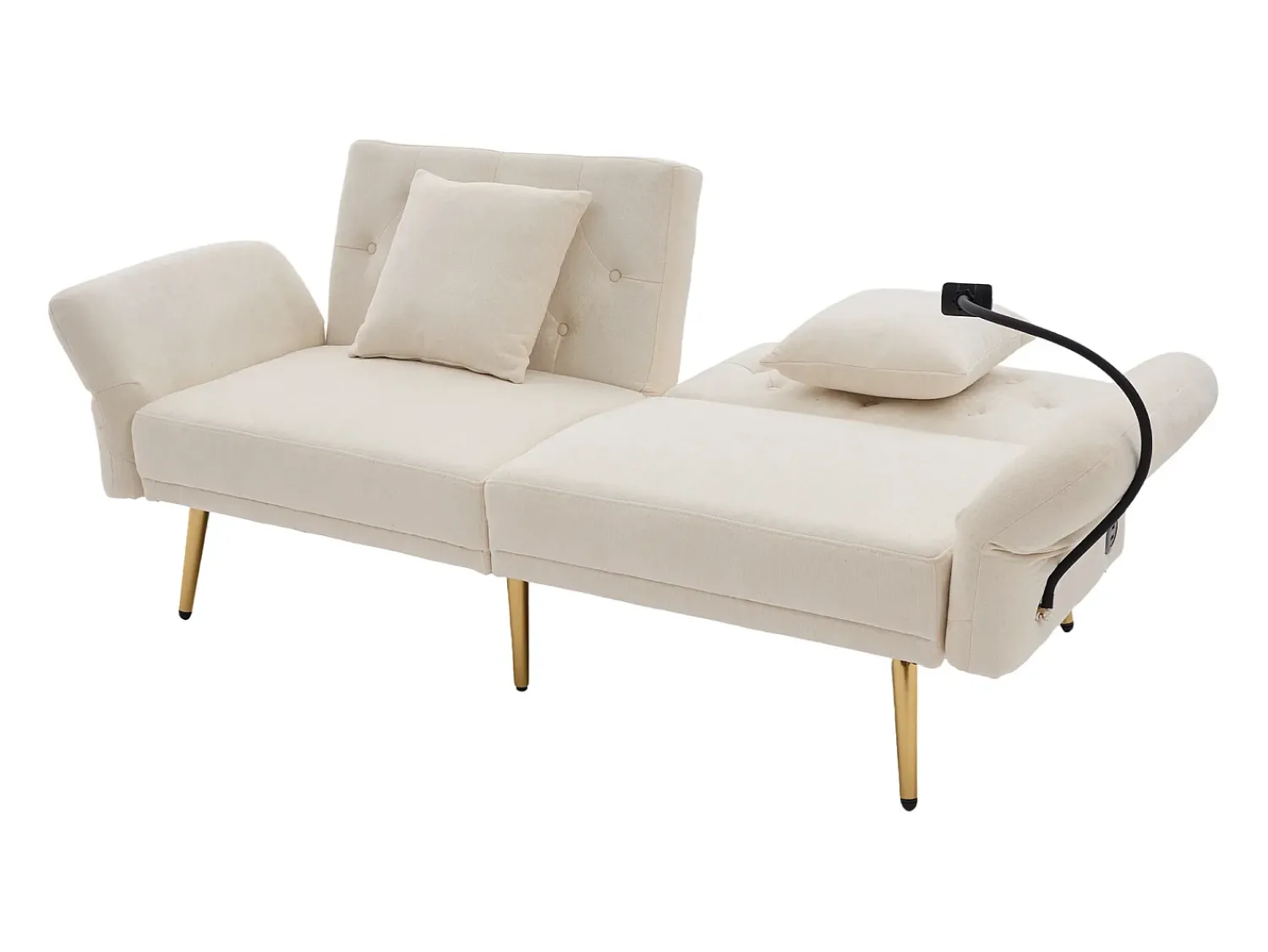 Clearance Hauss Spole Sofá-cama convertível de 2 lugares com 2 portas USB, suporte para telemóvel e bolsos laterais 173x78x78cm Bege