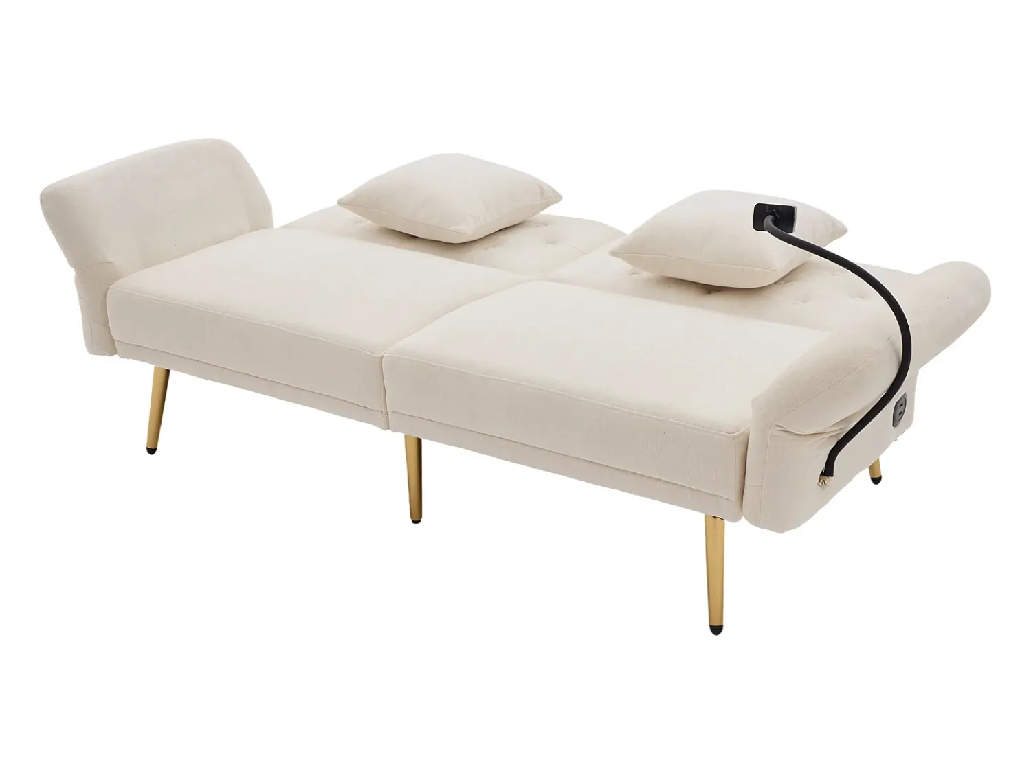 Clearance Hauss Spole Sofá-cama convertível de 2 lugares com 2 portas USB, suporte para telemóvel e bolsos laterais 173x78x78cm Bege