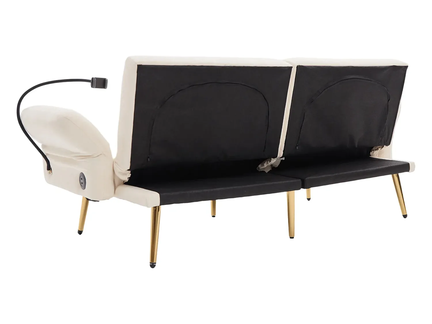 Clearance Hauss Spole Sofá-cama convertível de 2 lugares com 2 portas USB, suporte para telemóvel e bolsos laterais 173x78x78cm Bege