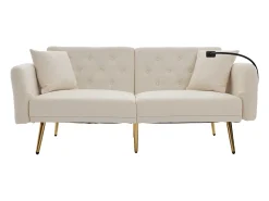 Clearance Hauss Spole Sofá-cama convertível de 2 lugares com 2 portas USB, suporte para telemóvel e bolsos laterais 173x78x78cm Bege