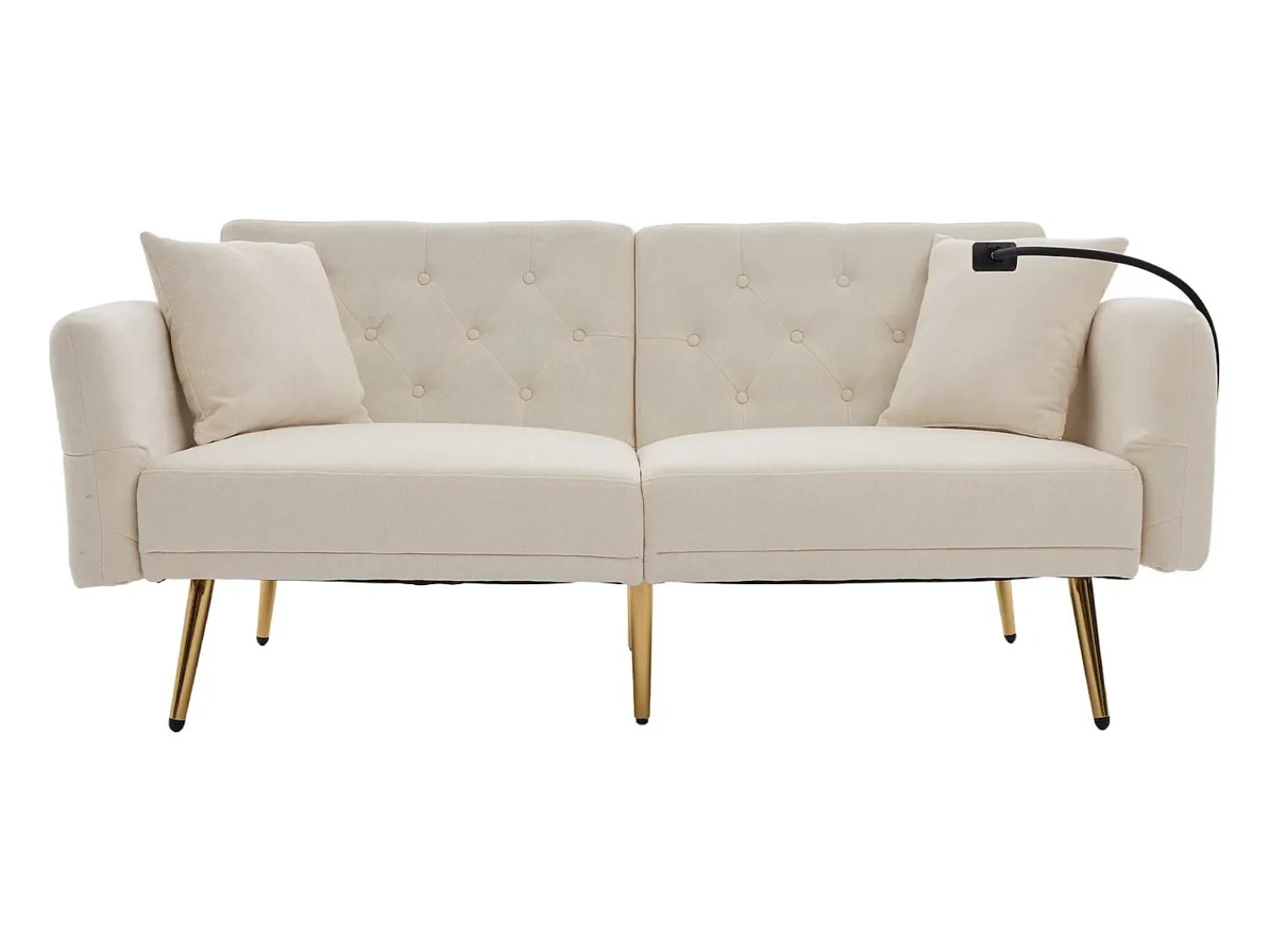 Clearance Hauss Spole Sofá-cama convertível de 2 lugares com 2 portas USB, suporte para telemóvel e bolsos laterais 173x78x78cm Bege