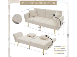 Clearance Hauss Spole Sofá-cama convertível de 2 lugares com 2 portas USB, suporte para telemóvel e bolsos laterais 173x78x78cm Bege