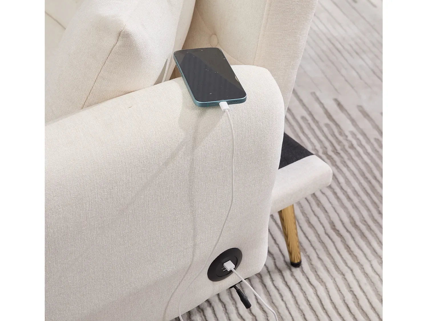 Clearance Hauss Spole Sofá-cama convertível de 2 lugares com 2 portas USB, suporte para telemóvel e bolsos laterais 173x78x78cm Bege