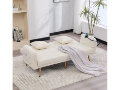 Clearance Hauss Spole Sofá-cama convertível de 2 lugares com 2 portas USB, suporte para telemóvel e bolsos laterais 173x78x78cm Bege