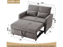 Sofá*Hauss Spole Sofá-cama convertível de 2 lugares - Encosto ajustável em 3 posições - Tecido de algodão e linho Cinzento