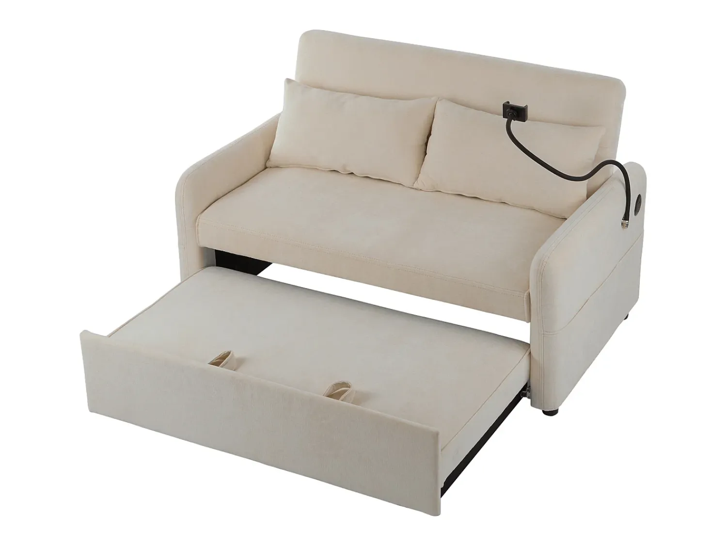 Hauss Spole Sofá-cama convertível de 2 lugares com entrada USB e encosto ajustável - Sofá-cama em chenille -^ Sofá