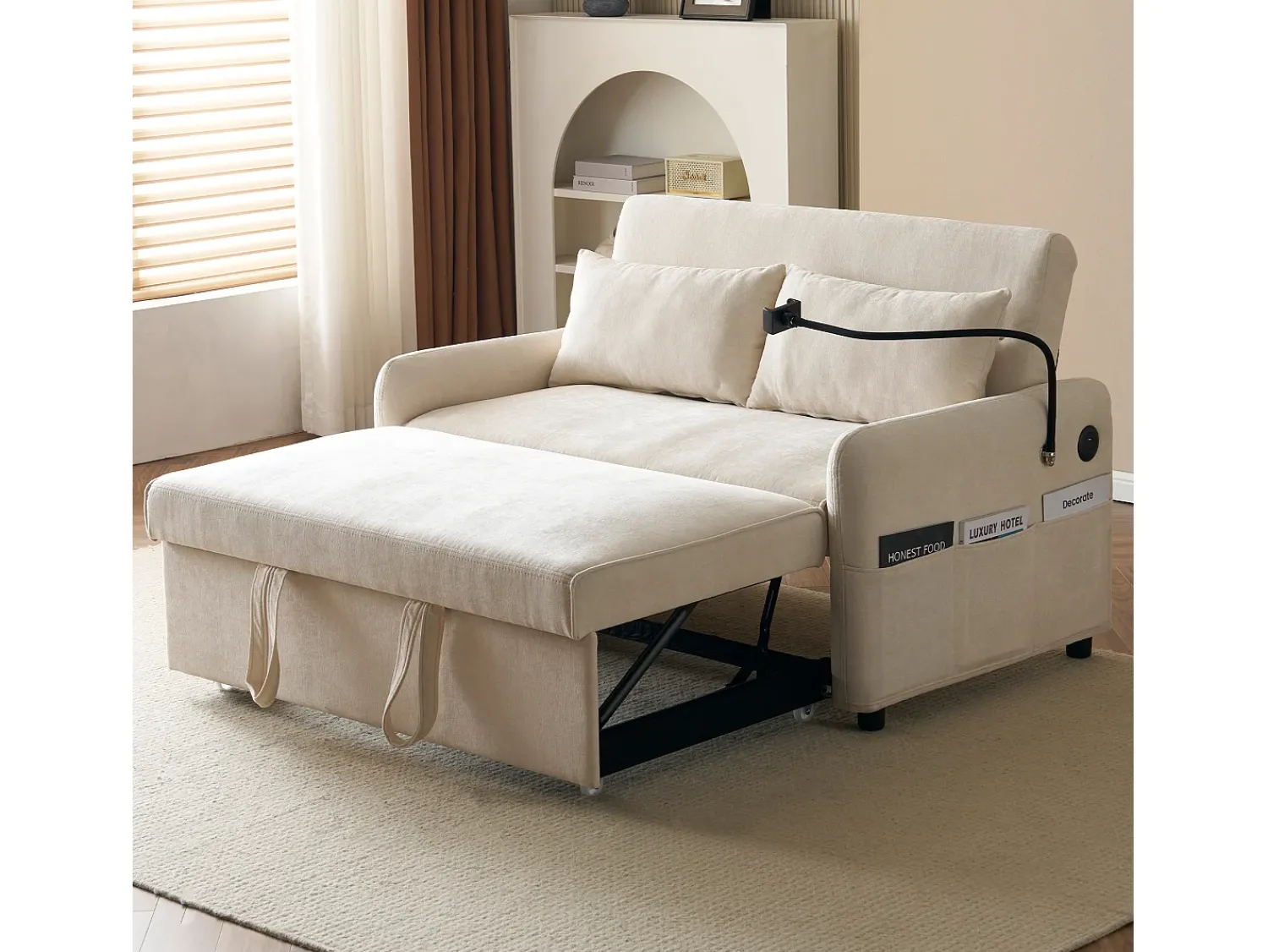Hauss Spole Sofá-cama convertível de 2 lugares com entrada USB e encosto ajustável - Sofá-cama em chenille -^ Sofá