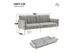 ModernLuxe Sofá-cama convertível de 3 lugares em tecido de veludo - Cinza^ Sofá