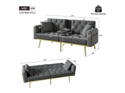 Sofá|Hauss Spole Sofá-cama convertível de 2 lugares - Suporte para copos, 2 apoios lombares e bolsos laterais - Veludo Cinzento