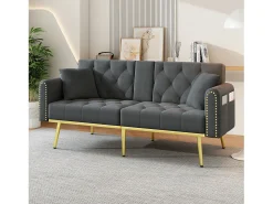 Sofá|Hauss Spole Sofá-cama convertível de 2 lugares - Suporte para copos, 2 apoios lombares e bolsos laterais - Veludo Cinzento