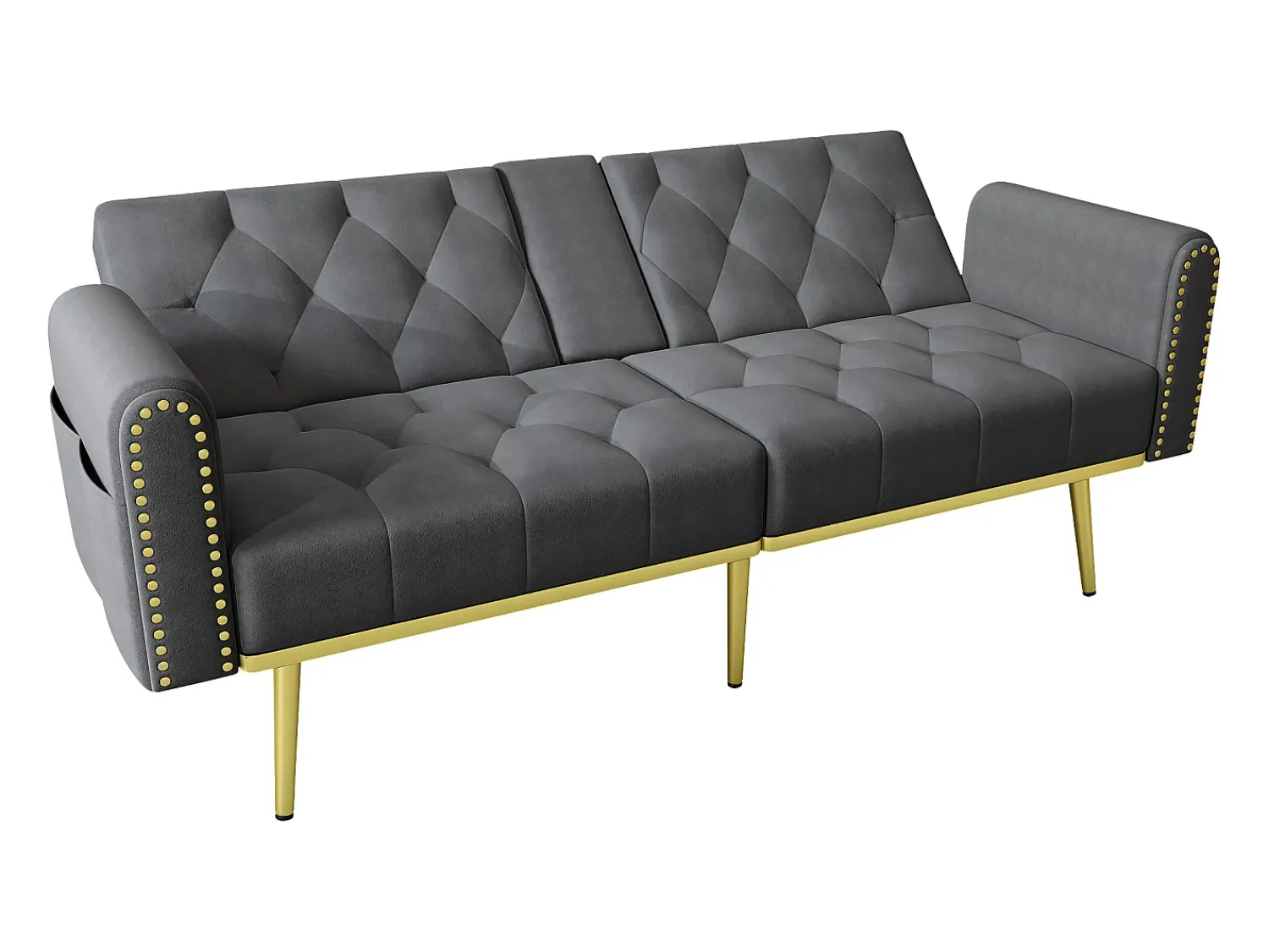 Sofá|Hauss Spole Sofá-cama convertível de 2 lugares - Suporte para copos, 2 apoios lombares e bolsos laterais - Veludo Cinzento
