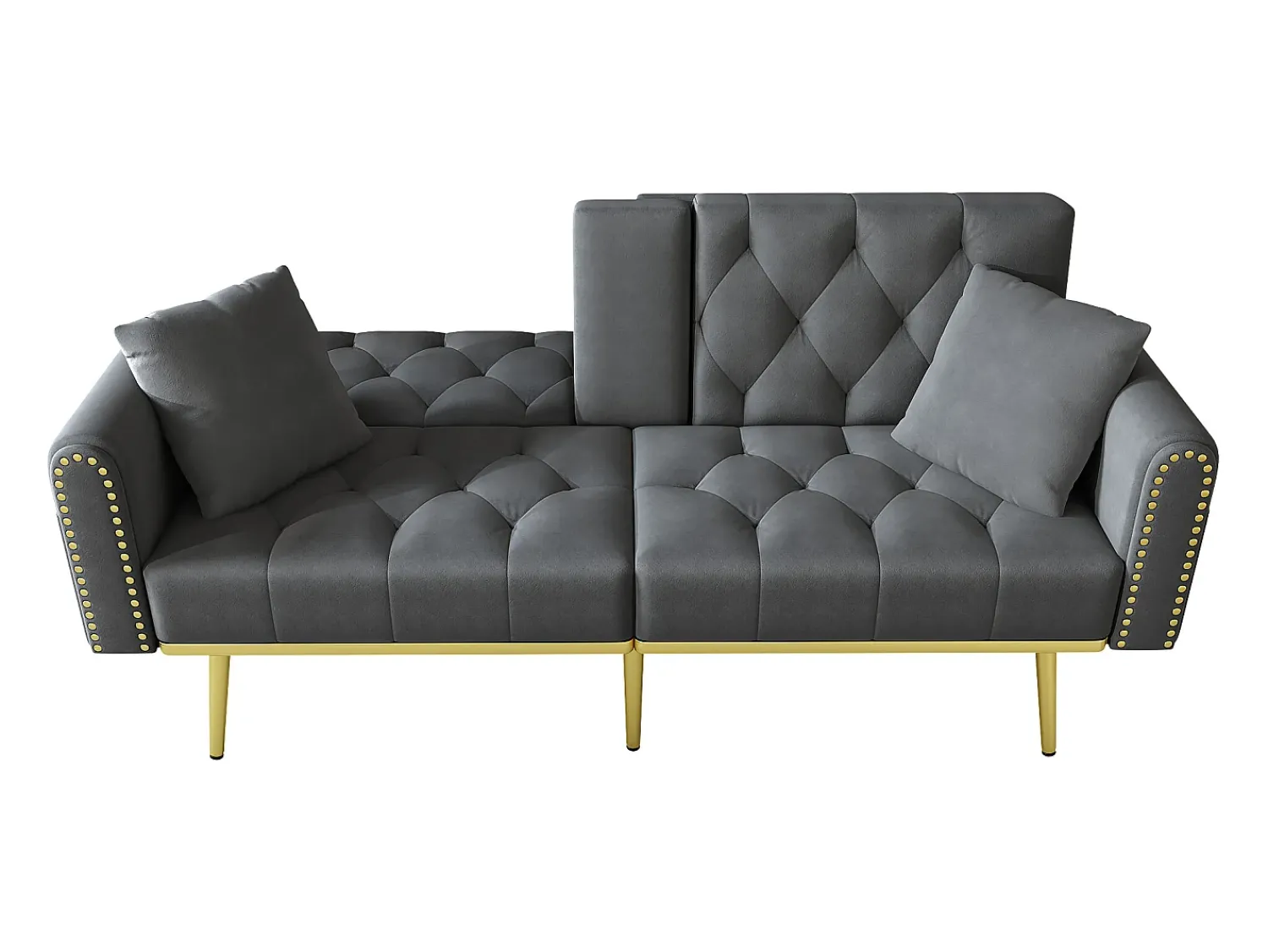 Sofá|Hauss Spole Sofá-cama convertível de 2 lugares - Suporte para copos, 2 apoios lombares e bolsos laterais - Veludo Cinzento