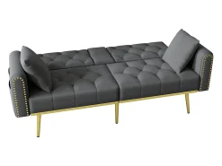 Sofá|Hauss Spole Sofá-cama convertível de 2 lugares - Suporte para copos, 2 apoios lombares e bolsos laterais - Veludo Cinzento