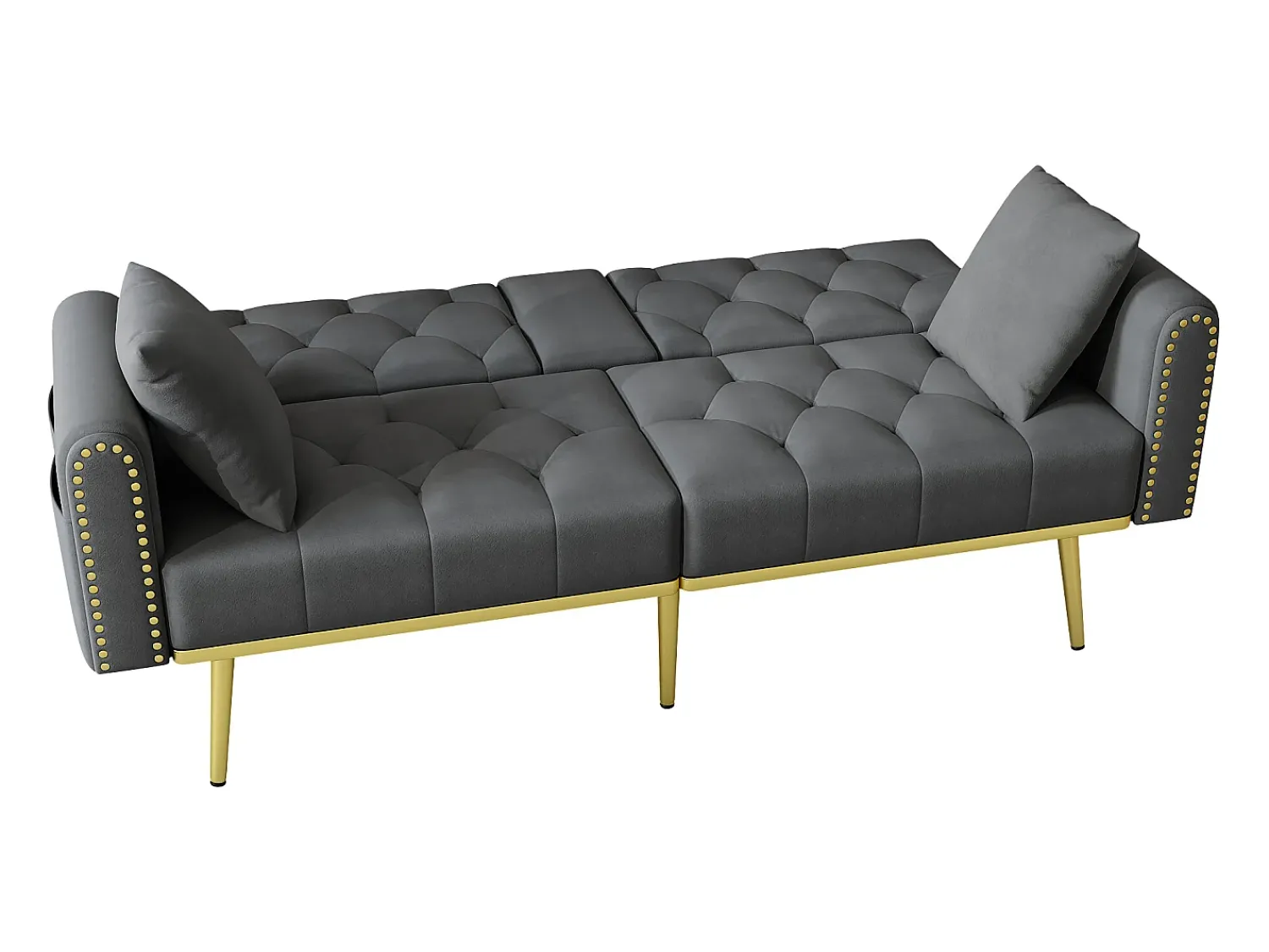 Sofá|Hauss Spole Sofá-cama convertível de 2 lugares - Suporte para copos, 2 apoios lombares e bolsos laterais - Veludo Cinzento