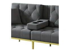 Sofá|Hauss Spole Sofá-cama convertível de 2 lugares - Suporte para copos, 2 apoios lombares e bolsos laterais - Veludo Cinzento