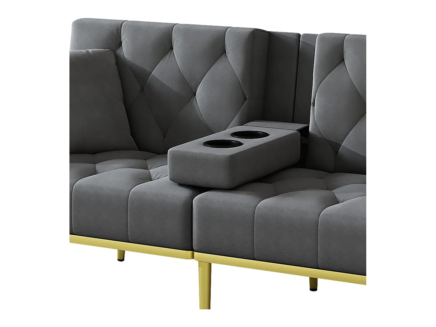 Sofá|Hauss Spole Sofá-cama convertível de 2 lugares - Suporte para copos, 2 apoios lombares e bolsos laterais - Veludo Cinzento