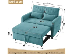 Best Hauss Spole Sofá-cama convertível de 2 lugares em -esverdeado antigo - Encosto ajustável em 3 posições - Tecido de algodão e linho Azul