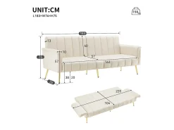 Sofá*ModernLuxe Sofá-cama convertível de 3 lugares em tecido de veludo - Bege