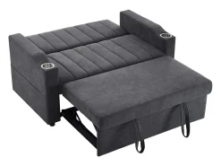 Sofá*Hauss Spole Sofá-cama convertível de 2 lugares com encosto ajustável - Revestido em tecido de linho e algodão - Cinza Cinzento