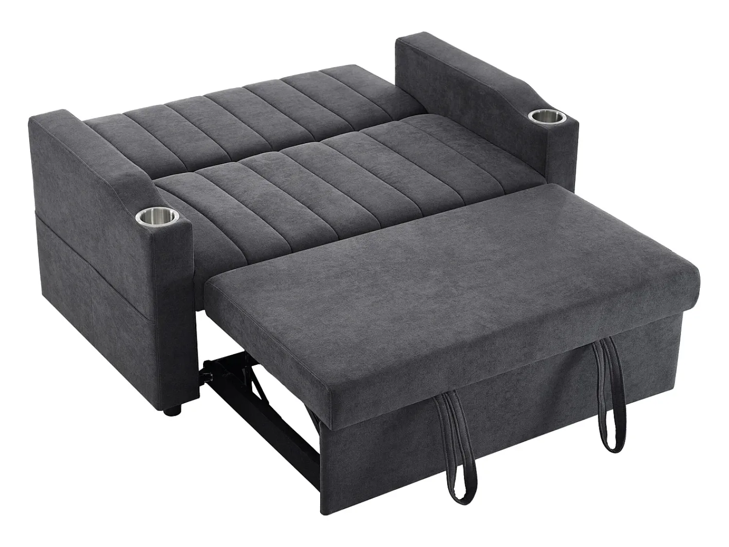 Sofá*Hauss Spole Sofá-cama convertível de 2 lugares com encosto ajustável - Revestido em tecido de linho e algodão - Cinza Cinzento