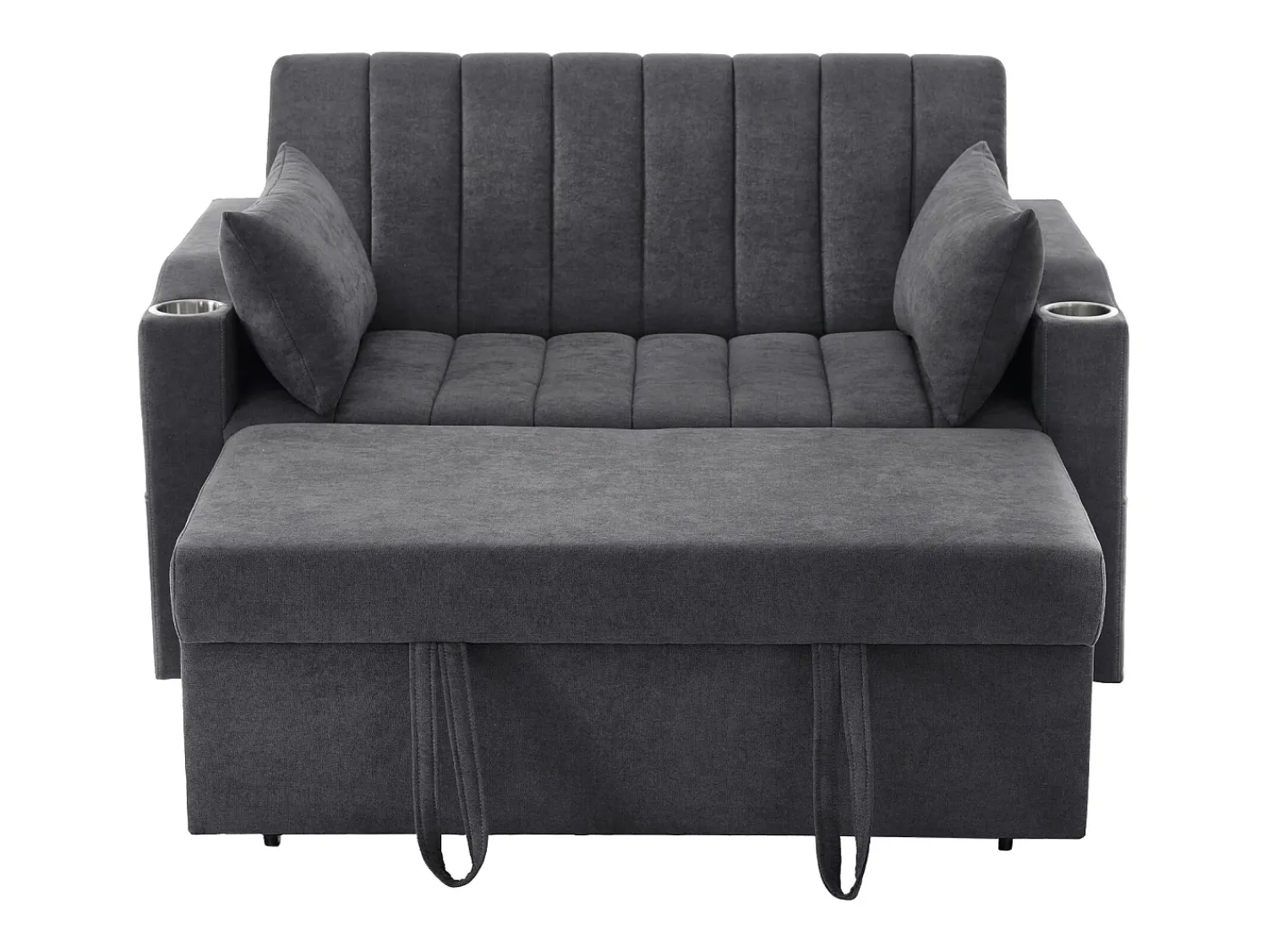 Sofá*Hauss Spole Sofá-cama convertível de 2 lugares com encosto ajustável - Revestido em tecido de linho e algodão - Cinza Cinzento