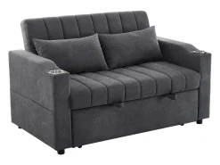 Sofá*Hauss Spole Sofá-cama convertível de 2 lugares com encosto ajustável - Revestido em tecido de linho e algodão - Cinza Cinzento