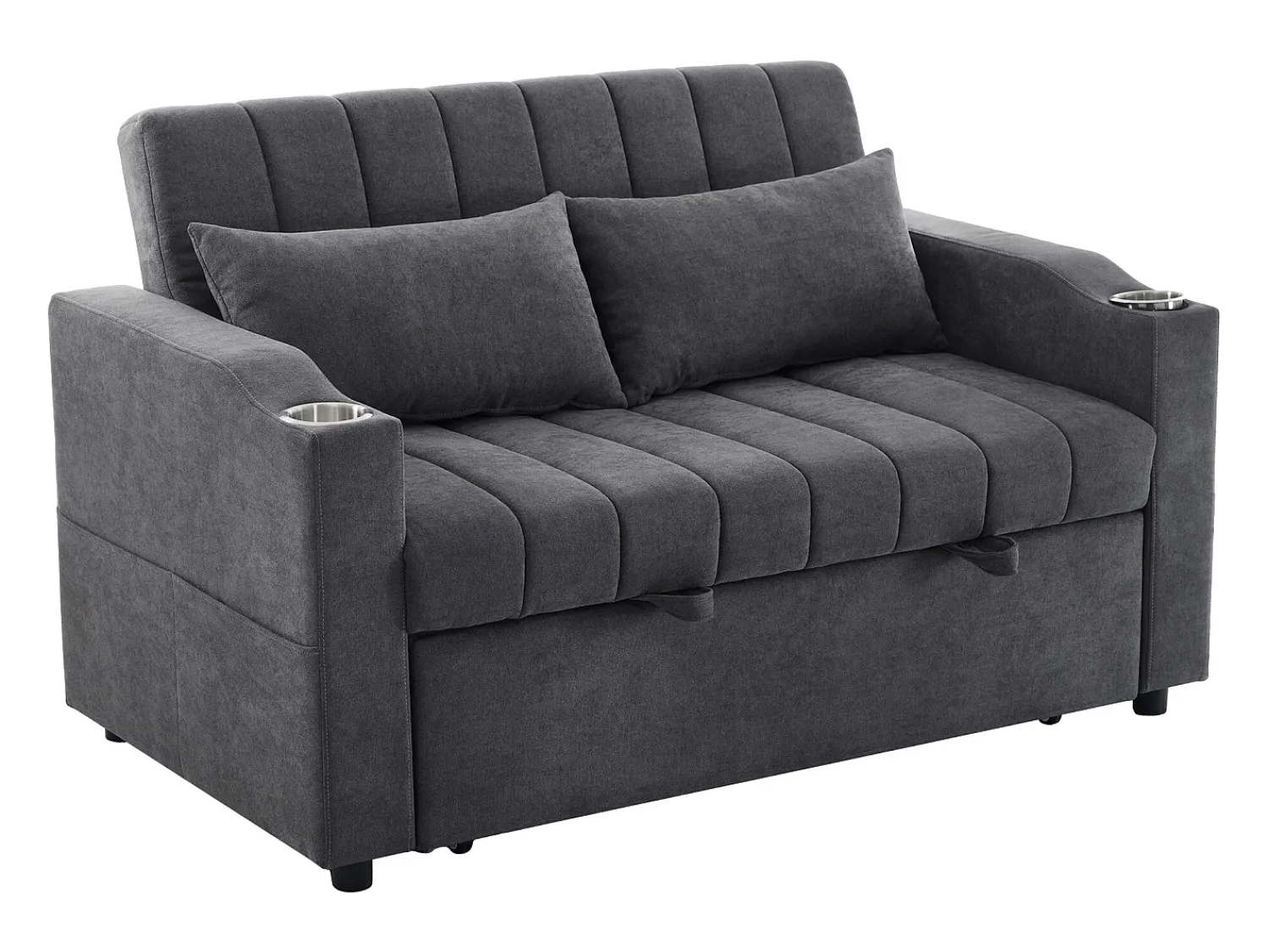 Sofá*Hauss Spole Sofá-cama convertível de 2 lugares com encosto ajustável - Revestido em tecido de linho e algodão - Cinza Cinzento