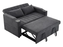 Sofá*Hauss Spole Sofá-cama convertível de 2 lugares com encosto ajustável - Revestido em tecido de linho e algodão - Cinza Cinzento