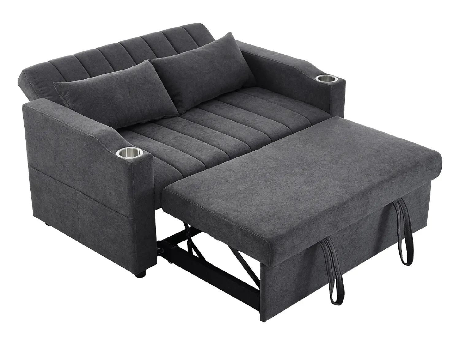 Sofá*Hauss Spole Sofá-cama convertível de 2 lugares com encosto ajustável - Revestido em tecido de linho e algodão - Cinza Cinzento