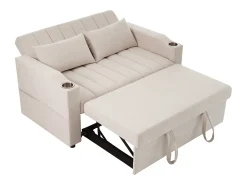 Sofá|Hauss Spole Sofá-cama convertível de 2 lugares com encosto ajustável - Revestido em tecido de linho e algodão - Bege