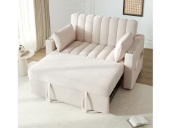 Sofá|Hauss Spole Sofá-cama convertível de 2 lugares com encosto ajustável - Revestido em tecido de linho e algodão - Bege