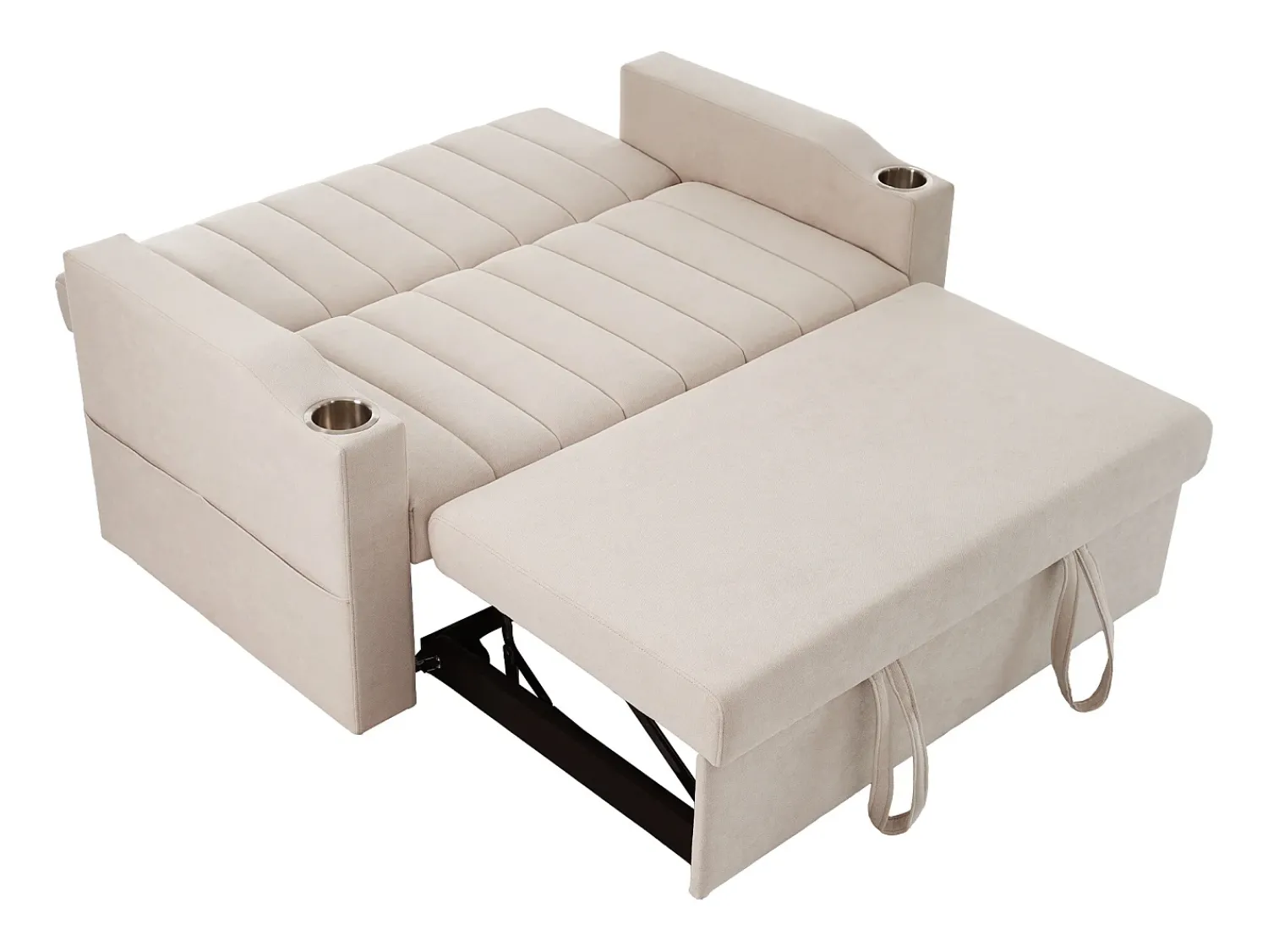Sofá|Hauss Spole Sofá-cama convertível de 2 lugares com encosto ajustável - Revestido em tecido de linho e algodão - Bege